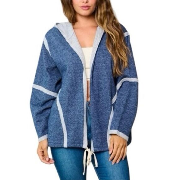 Double Zero Hooded Cardigan Jacket Open Front Long Sleeve Size Small Oversized - Picture 1 of 9